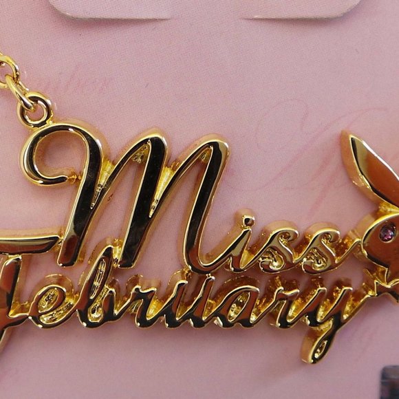 Playboy Necklace Miss February Bunny Pendant Gold Plated Birthstone NWT RARE y2k - Picture 9 of 15